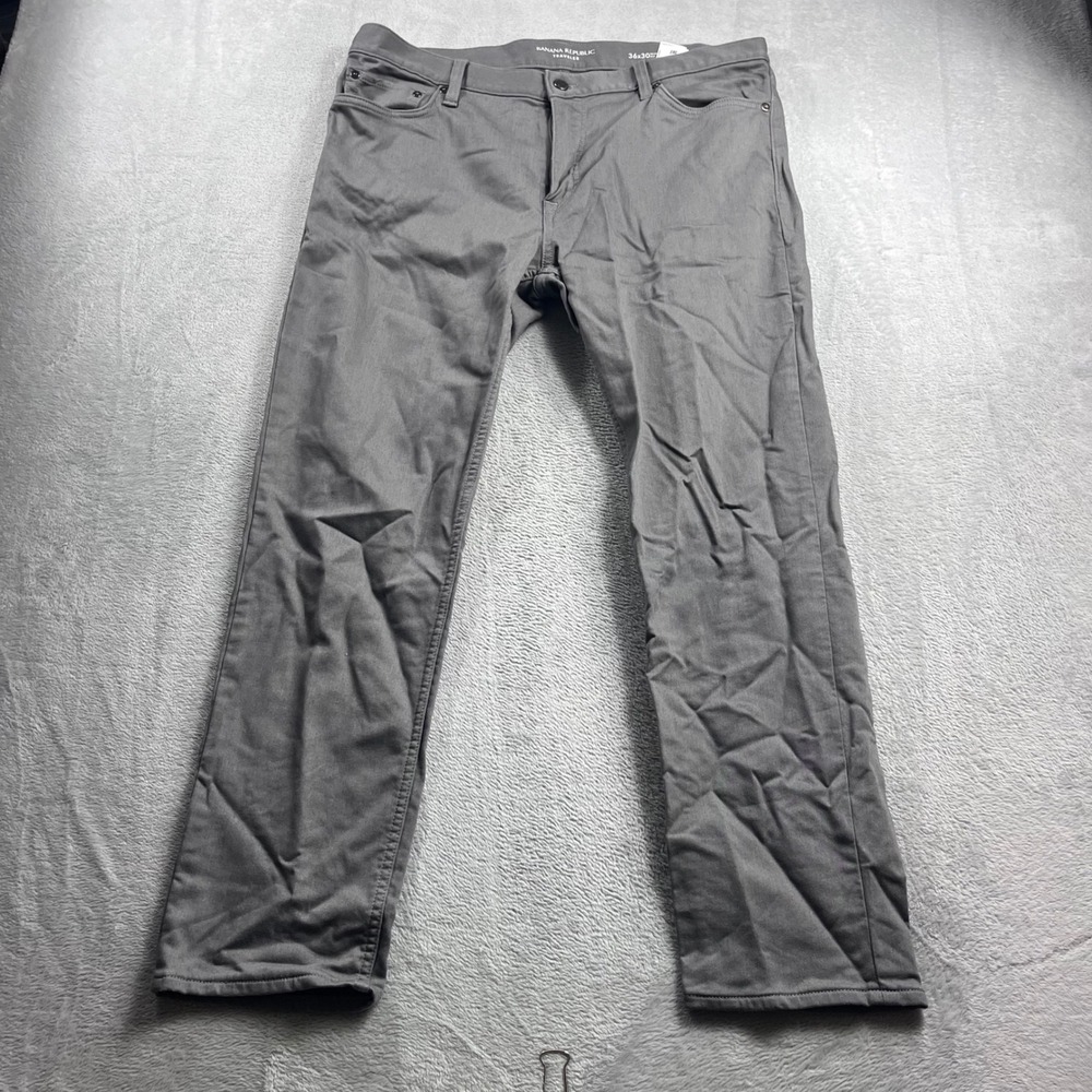 Banana Republic Traveler Pants Mens 36x30 Slim Fit Grey 5-Pocket Chino Stretch